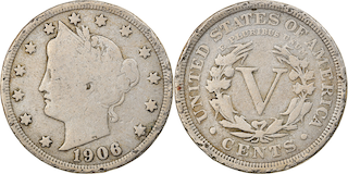 1906 Liberty Head Nickel obverse showing Liberty's coronet, date 1906, and surrounding stars